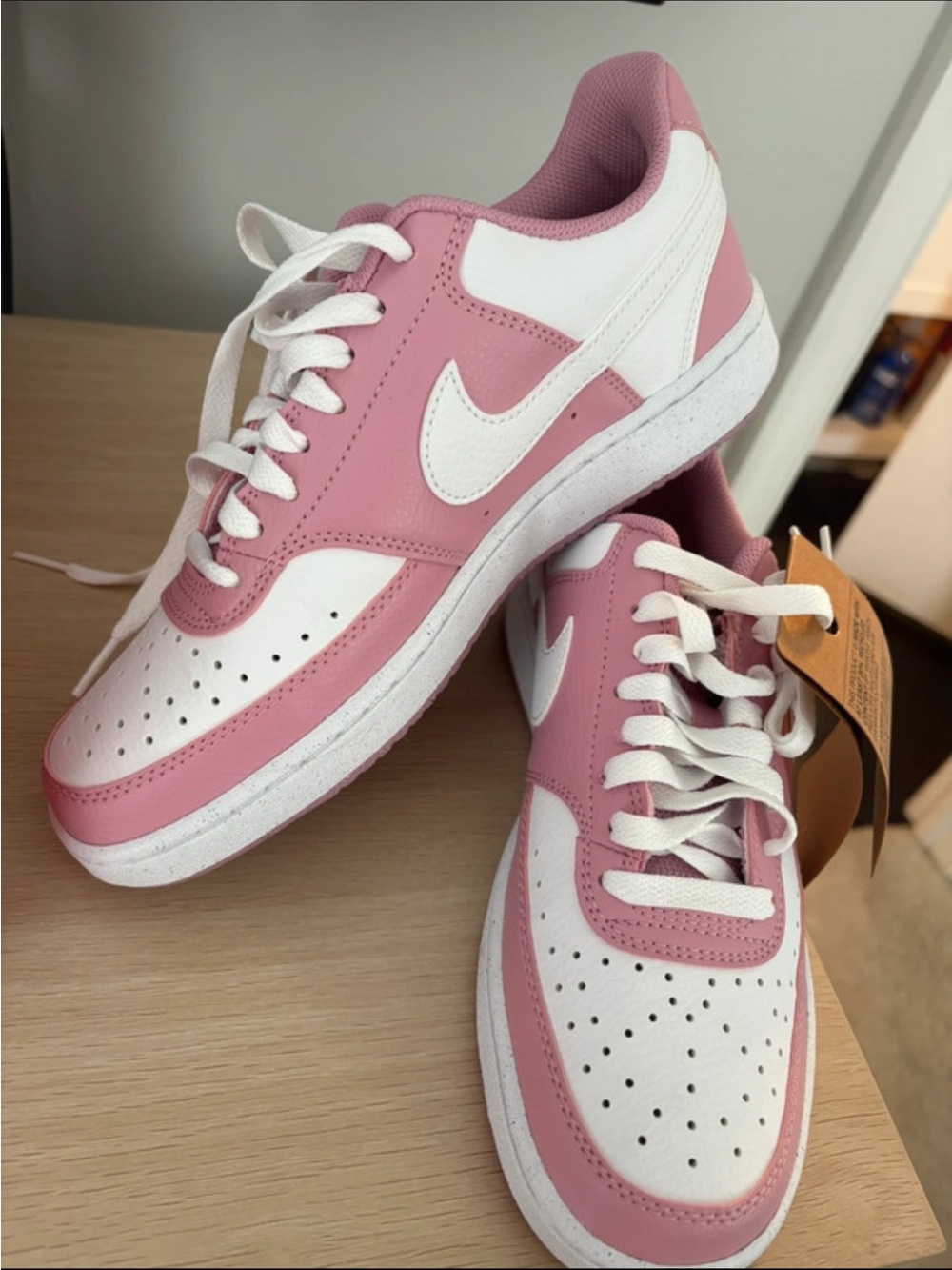 NWT Nike Court Vision Low Next Nature Pink/White - Size 7.5W / 6M